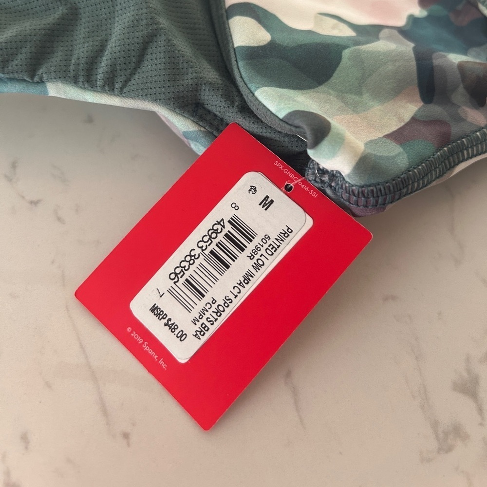 Spanx Printed Low Impact Sports Bra in Blue Camo/Pink – Women’s Medium NWT - Picture 5 of 7